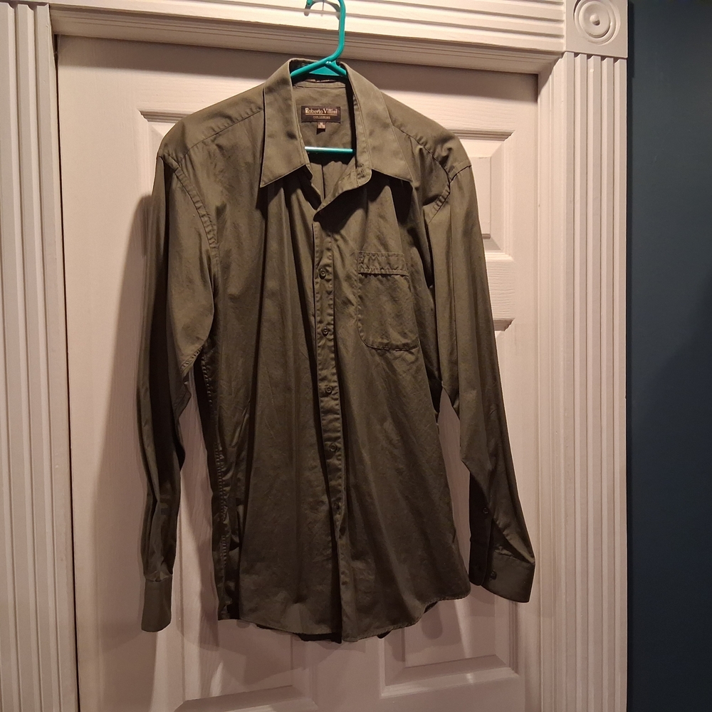 Roberto Cavalli Green Dress Shirt with Textured Fabric